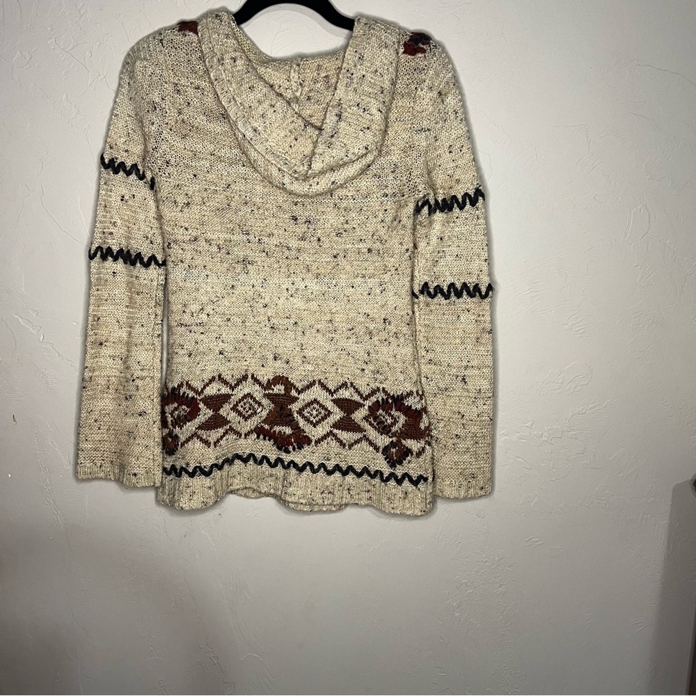 Free People Aztec South Western Brown Hooded Kangaroo Pocket Wool Blend Sweater - Picture 8 of 8